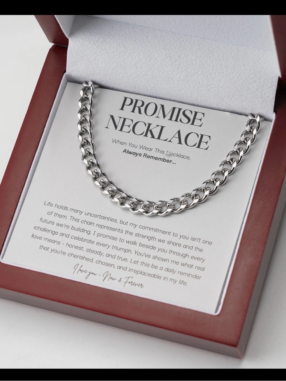 Sterling Silver Curb Chain Promise Necklace - Polished Silver